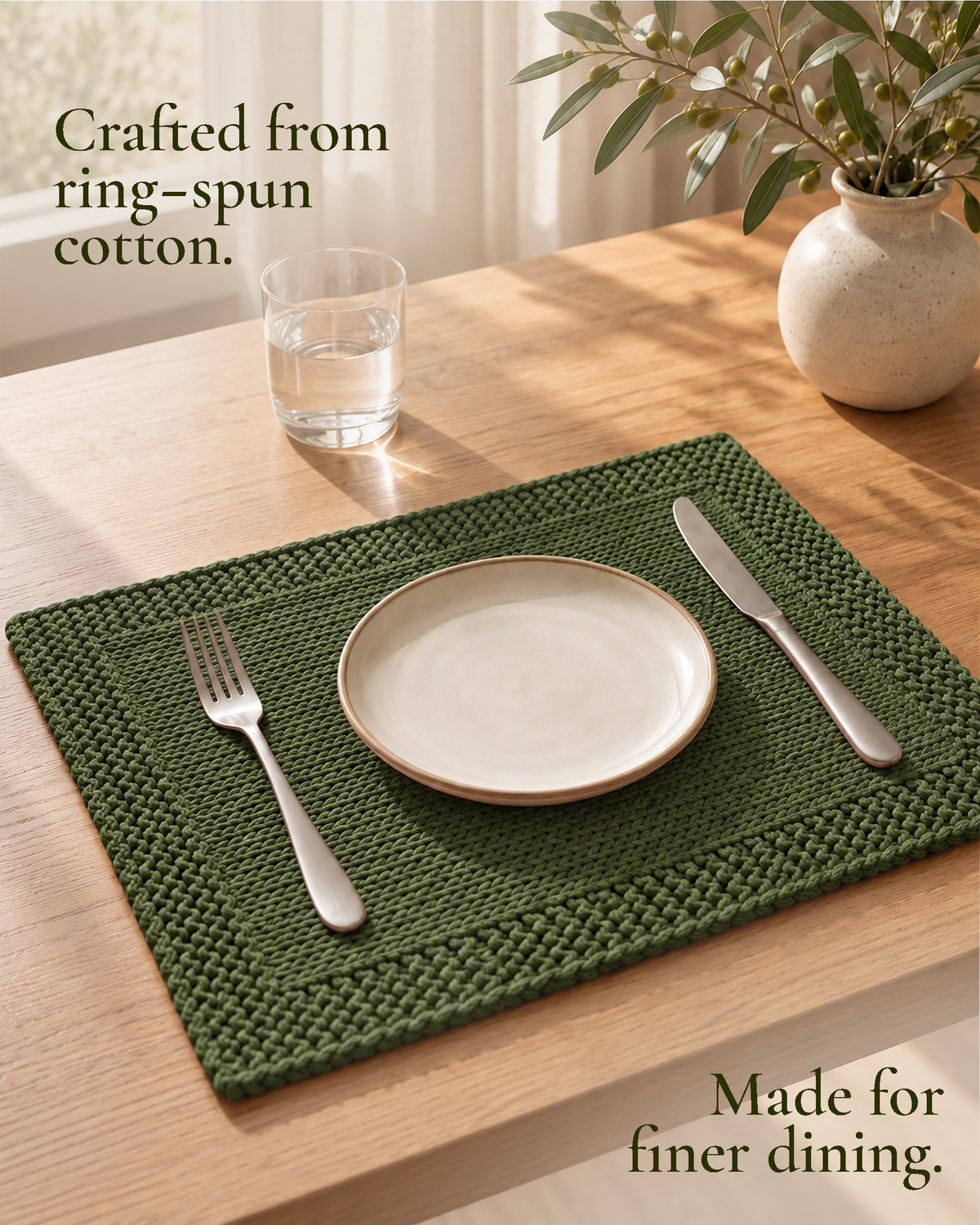 Paudha’s Exquisite Imperial Border Heavy - Knit 100% Ring-Spun Cotton Placemat - Olive Grove