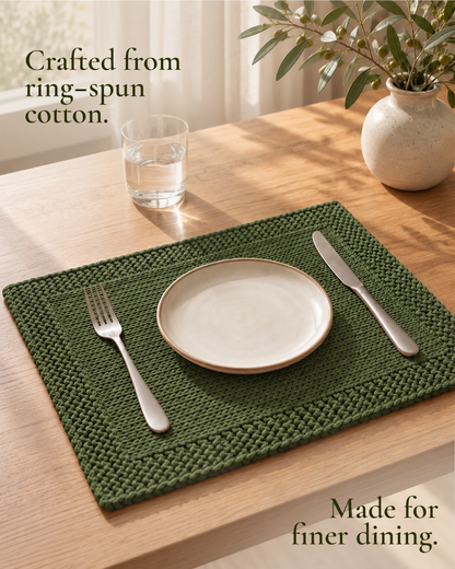 Paudha’s Exquisite Imperial Border Heavy - Knit 100% Ring-Spun Cotton Placemat - Olive Grove