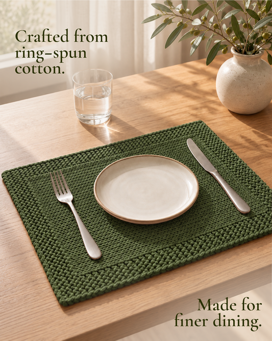 Paudha’s Exquisite Imperial Border Heavy - Knit 100% Ring-Spun Cotton Placemat - Olive Grove