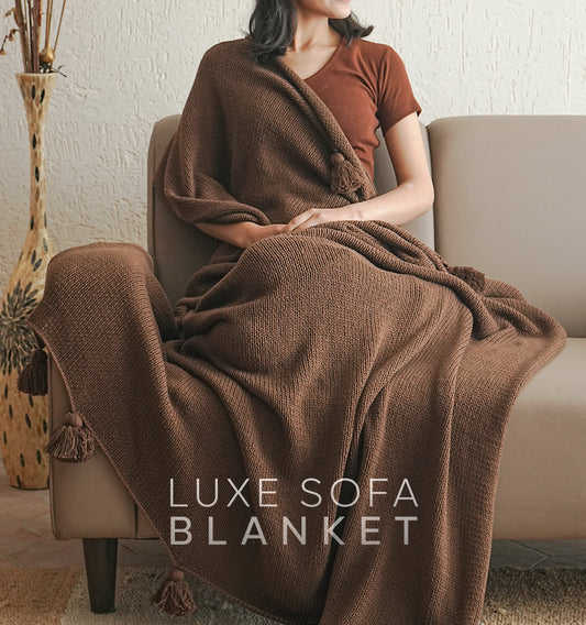 Cozy Stripe Knit Sofa Blanket - Deep Chestnut