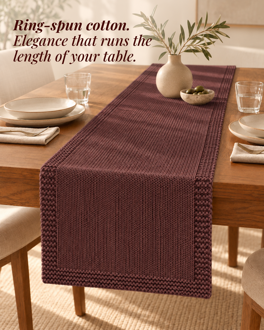 Paudha’s Exquisite Imperial Border Heavy - Knit 100% Ring-Spun Cotton Table Runner - Truffle Wine
