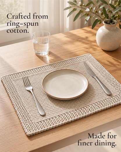 Paudha’s Exquisite Imperial Border Heavy - Knit 100% Ring-Spun Cotton Placemat - Ivory Oat