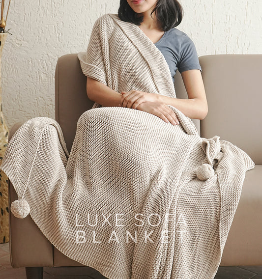 Wavy Cotton Knit Sofa Blanket - Celestial White