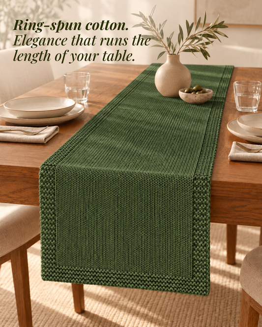 Paudha’s Exquisite Imperial Border Heavy - Knit 100% Ring-Spun Cotton Table Runner - Sage Forest