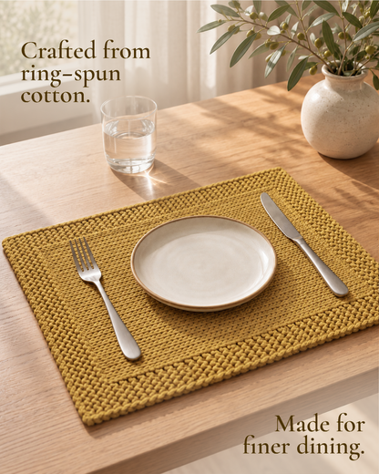 Paudha’s Exquisite Imperial Border Heavy - Knit 100% Ring-Spun Cotton Placemat - Saffron Gold
