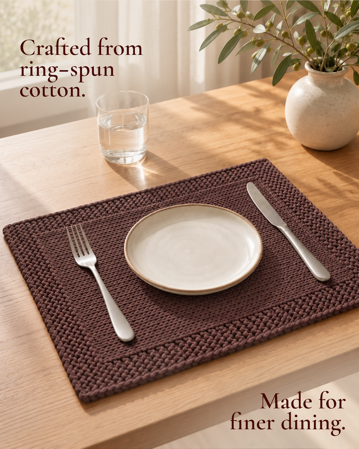 Paudha’s Exquisite Imperial Border Heavy - Knit 100% Ring-Spun Cotton Placemat - Merlot Earth