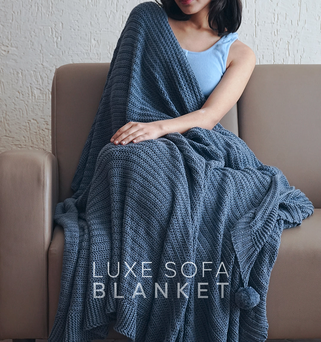 Paudha's Exquisite Cotton Weaved Sofa Blanket - Twilight Slate