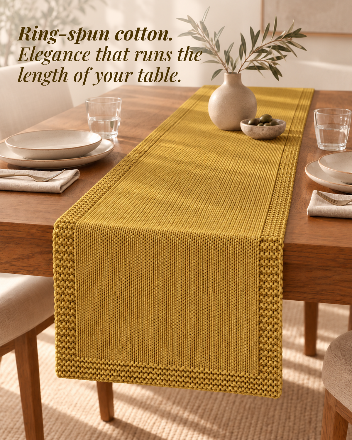 Paudha’s Exquisite Imperial Border Heavy - Knit 100% Ring-Spun Cotton Table Runner - Harvest Amber