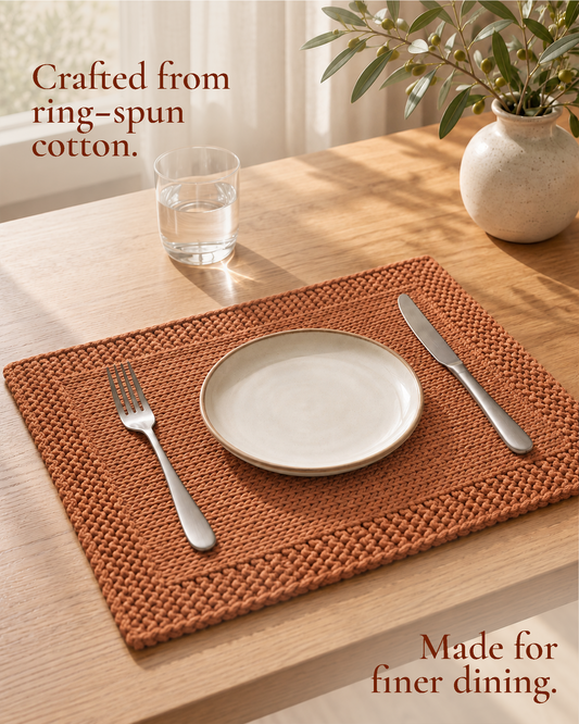 Paudha’s Exquisite Imperial Border Heavy - Knit 100% Ring-Spun Cotton Placemat - Terra Ember