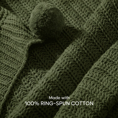 Paudha’s Exquisite All-Season Breathable 100% Cotton Knitted Sofa Throw – Earth Olive