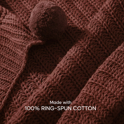Paudha’s Exquisite All-Season Breathable 100% Cotton Knitted Sofa Throw – Deep Mahagony