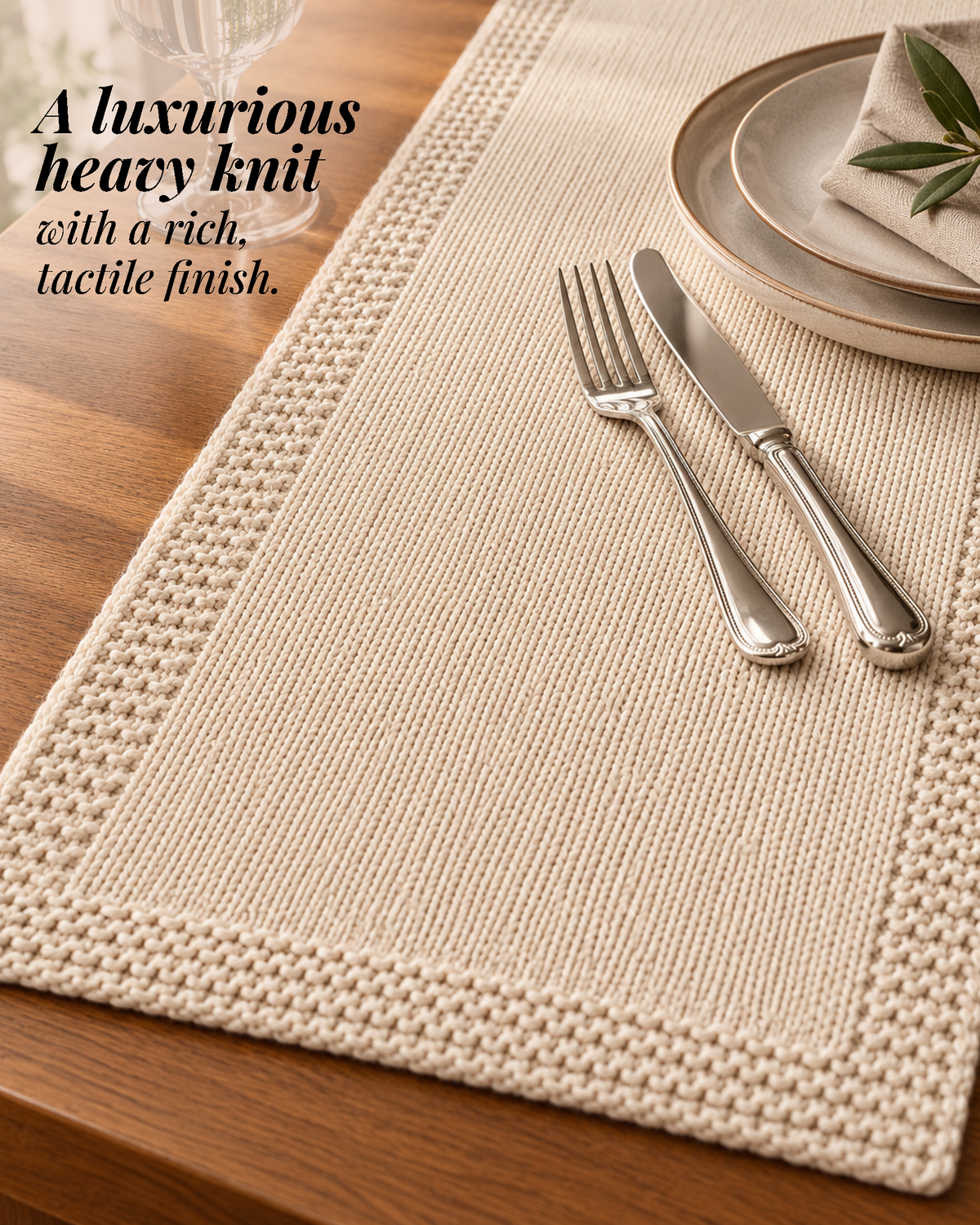 Paudha’s Exquisite Imperial Border Heavy - Knit 100% Ring-Spun Cotton Table Runner - Vanilla Stone