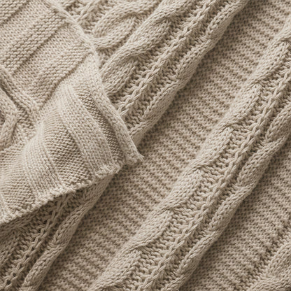 Paudha’s Exquisite Windsor Luxe All-Season Breathable 100% Cotton Knitted Sofa Throw - Nude Meadow