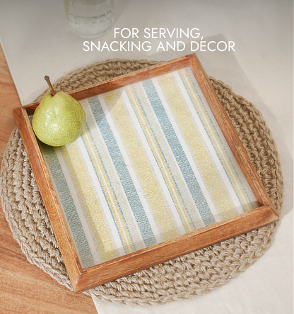 Artisan Striped Wooden Enameled Square Tray