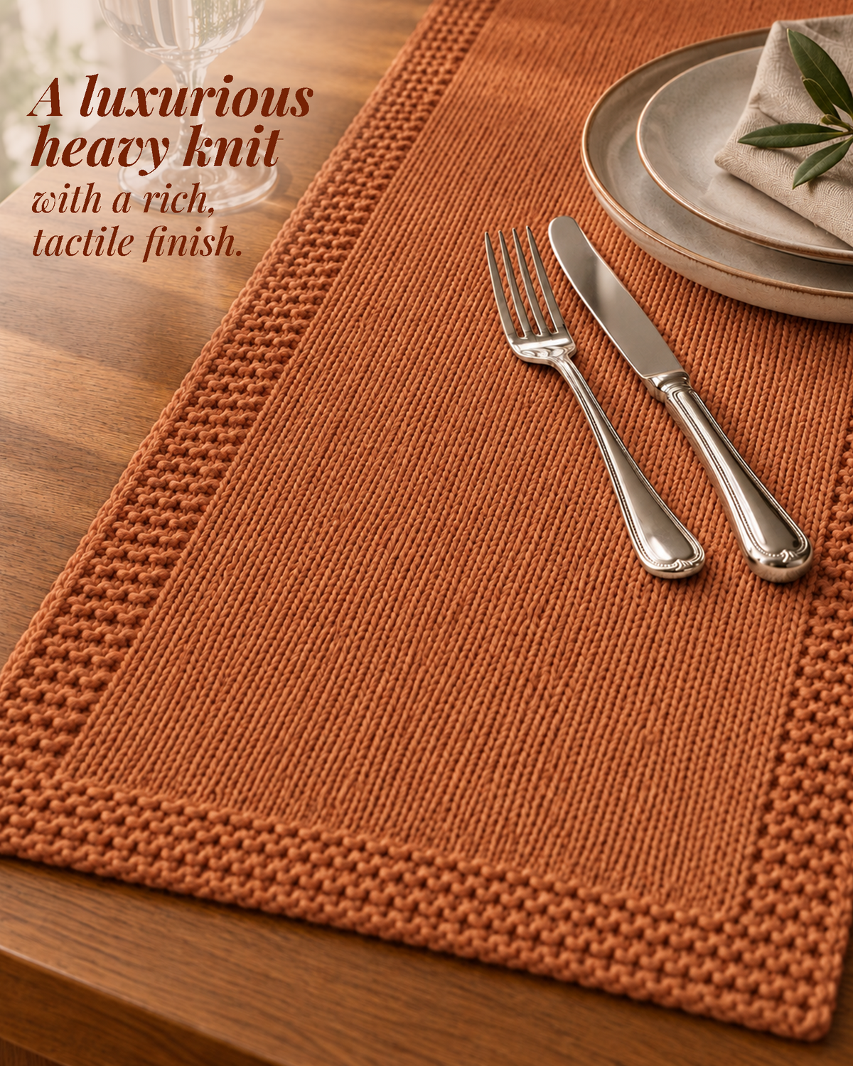 Paudha’s Exquisite Imperial Border Heavy - Knit 100% Ring-Spun Cotton Table Runner - Canyon Clay
