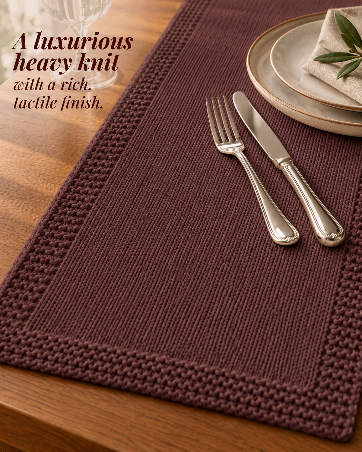 Paudha’s Exquisite Imperial Border Heavy - Knit 100% Ring-Spun Cotton Table Runner - Truffle Wine