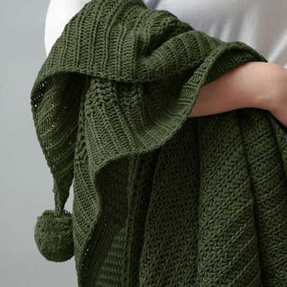 Paudha’s Exquisite All-Season Breathable 100% Cotton Knitted Sofa Throw – Earth Olive