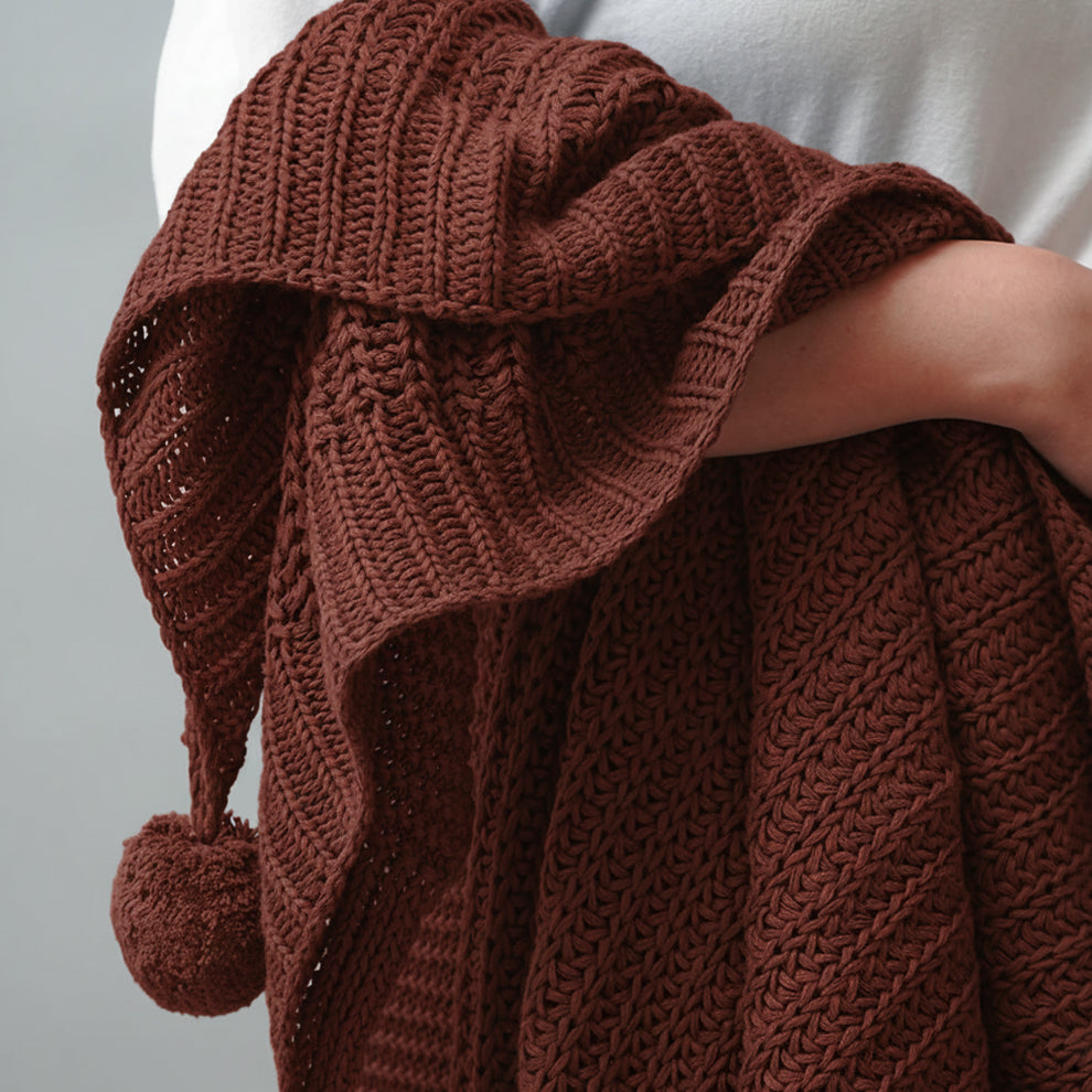 Paudha’s Exquisite All-Season Breathable 100% Cotton Knitted Sofa Throw – Deep Mahagony