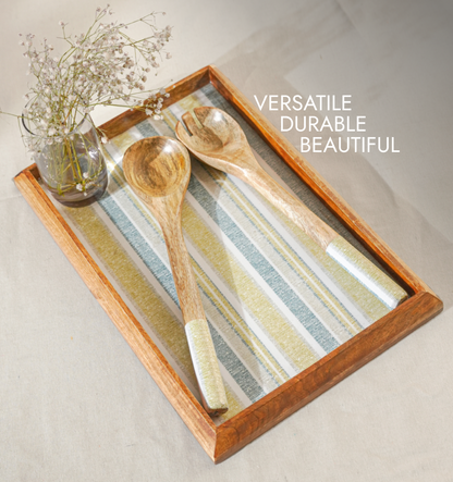 Artisan Striped Enameled Wooden Salad Spoon - Set of 2