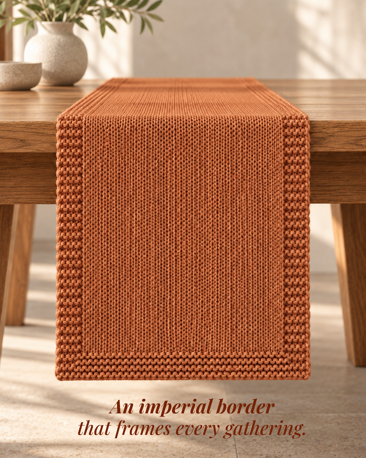 Paudha’s Exquisite Imperial Border Heavy - Knit 100% Ring-Spun Cotton Table Runner - Canyon Clay
