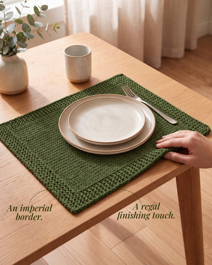 Paudha’s Exquisite Imperial Border Heavy - Knit 100% Ring-Spun Cotton Placemat - Olive Grove