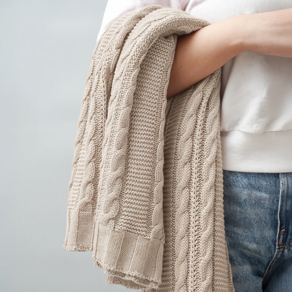 Paudha’s Exquisite Windsor Luxe All-Season Breathable 100% Cotton Knitted Sofa Throw - Nude Meadow