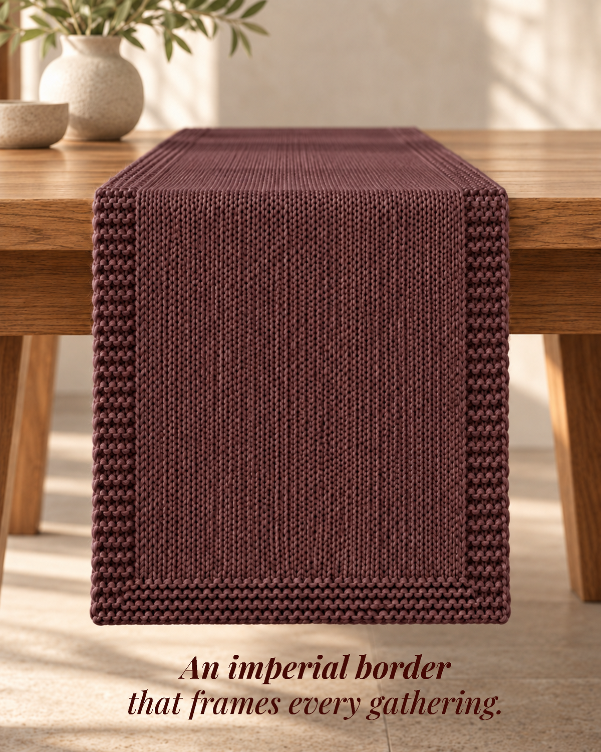 Paudha’s Exquisite Imperial Border Heavy - Knit 100% Ring-Spun Cotton Table Runner - Truffle Wine
