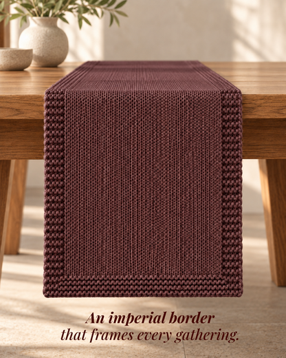 Paudha’s Exquisite Imperial Border Heavy - Knit 100% Ring-Spun Cotton Table Runner - Truffle Wine