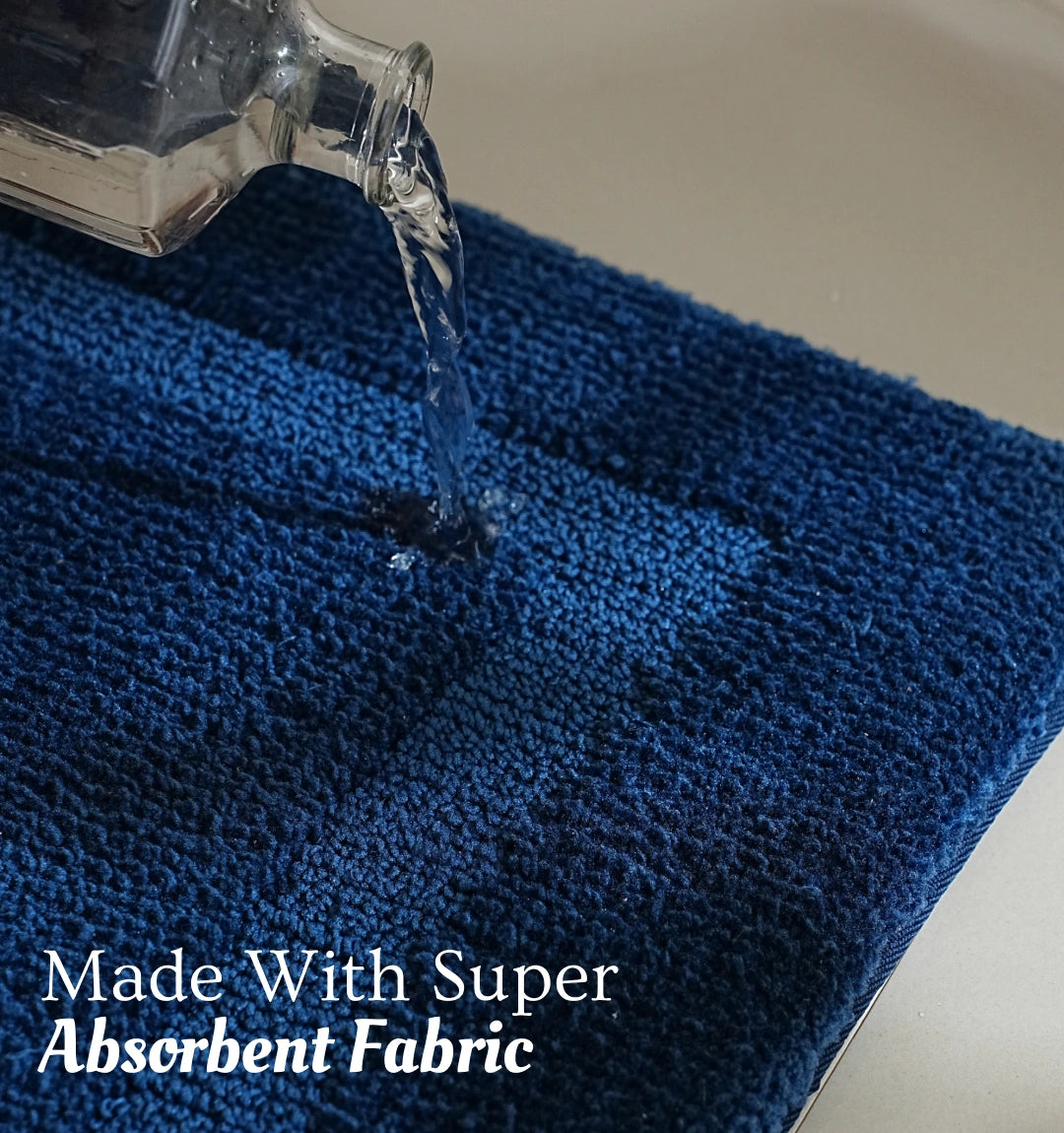 Classic Knitted Border Foam Padded Bathmat - Midnight Indigo