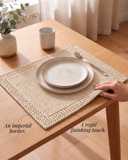 Paudha’s Exquisite Imperial Border Heavy - Knit 100% Ring-Spun Cotton Placemat - Ivory Oat