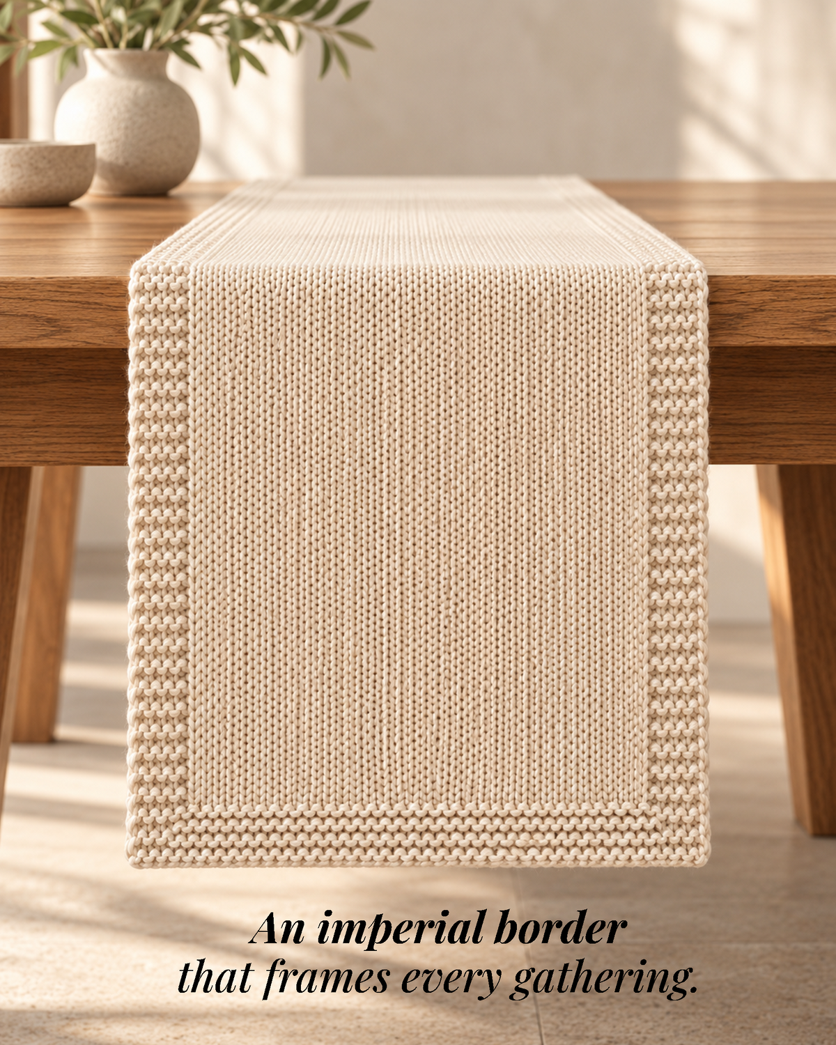 Paudha’s Exquisite Imperial Border Heavy - Knit 100% Ring-Spun Cotton Table Runner - Vanilla Stone