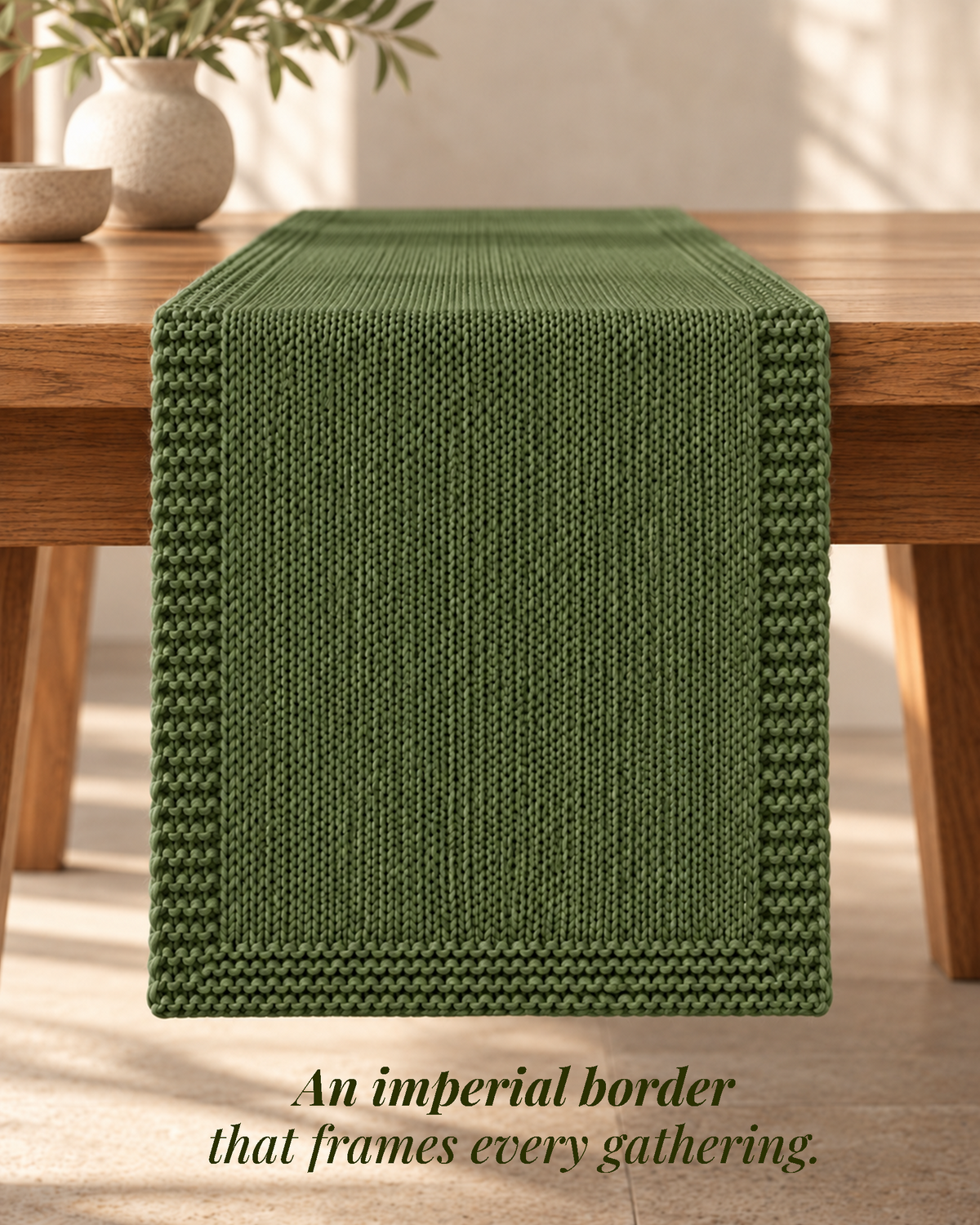 Paudha’s Exquisite Imperial Border Heavy - Knit 100% Ring-Spun Cotton Table Runner - Sage Forest