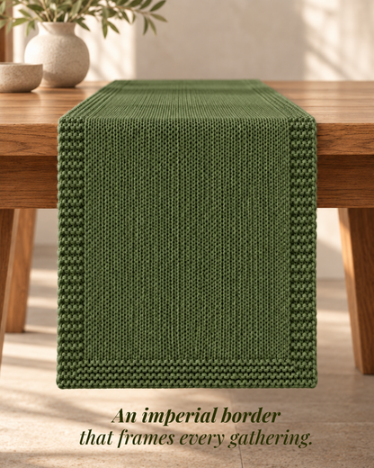 Paudha’s Exquisite Imperial Border Heavy - Knit 100% Ring-Spun Cotton Table Runner - Sage Forest