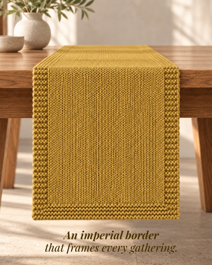 Paudha’s Exquisite Imperial Border Heavy - Knit 100% Ring-Spun Cotton Table Runner - Harvest Amber