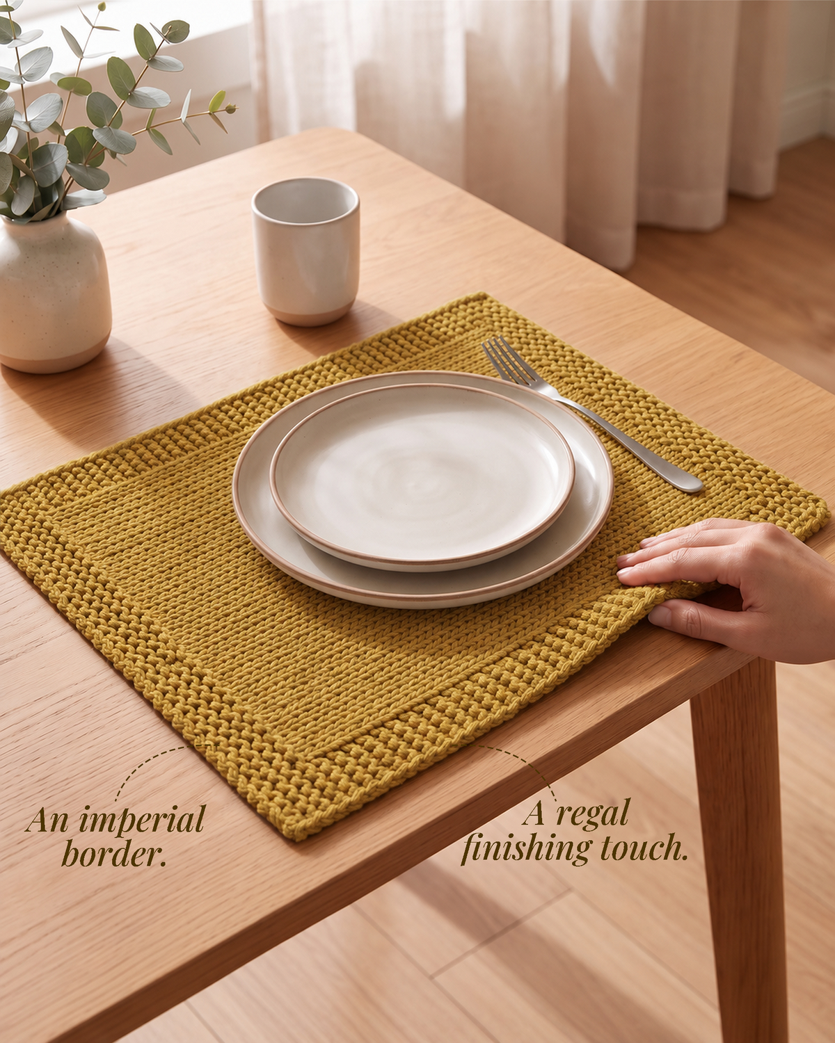 Paudha’s Exquisite Imperial Border Heavy - Knit 100% Ring-Spun Cotton Placemat - Saffron Gold