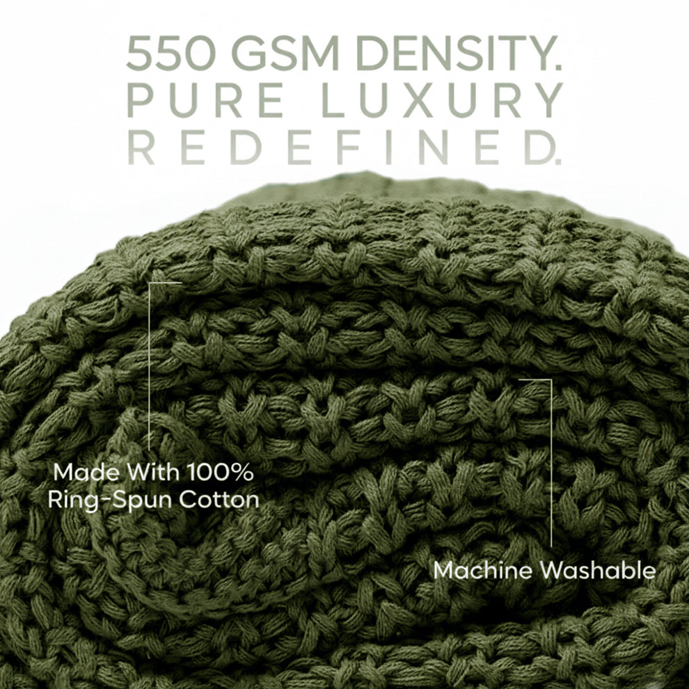 Paudha’s Exquisite All-Season Breathable 100% Cotton Knitted Sofa Throw – Earth Olive