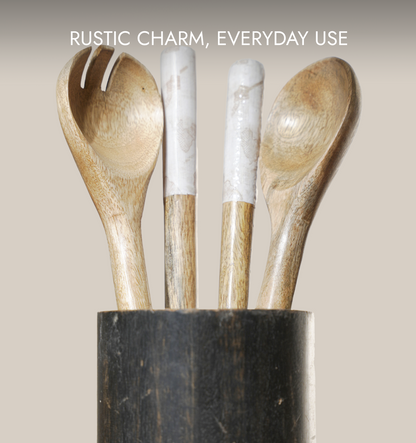 Ivoryglow Enameled Wooden Salad Spoon - Set of 2