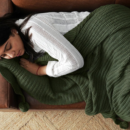 Paudha’s Exquisite All-Season Breathable 100% Cotton Knitted Sofa Throw – Earth Olive