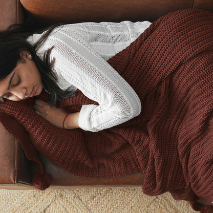 Paudha’s Exquisite All-Season Breathable 100% Cotton Knitted Sofa Throw – Deep Mahagony