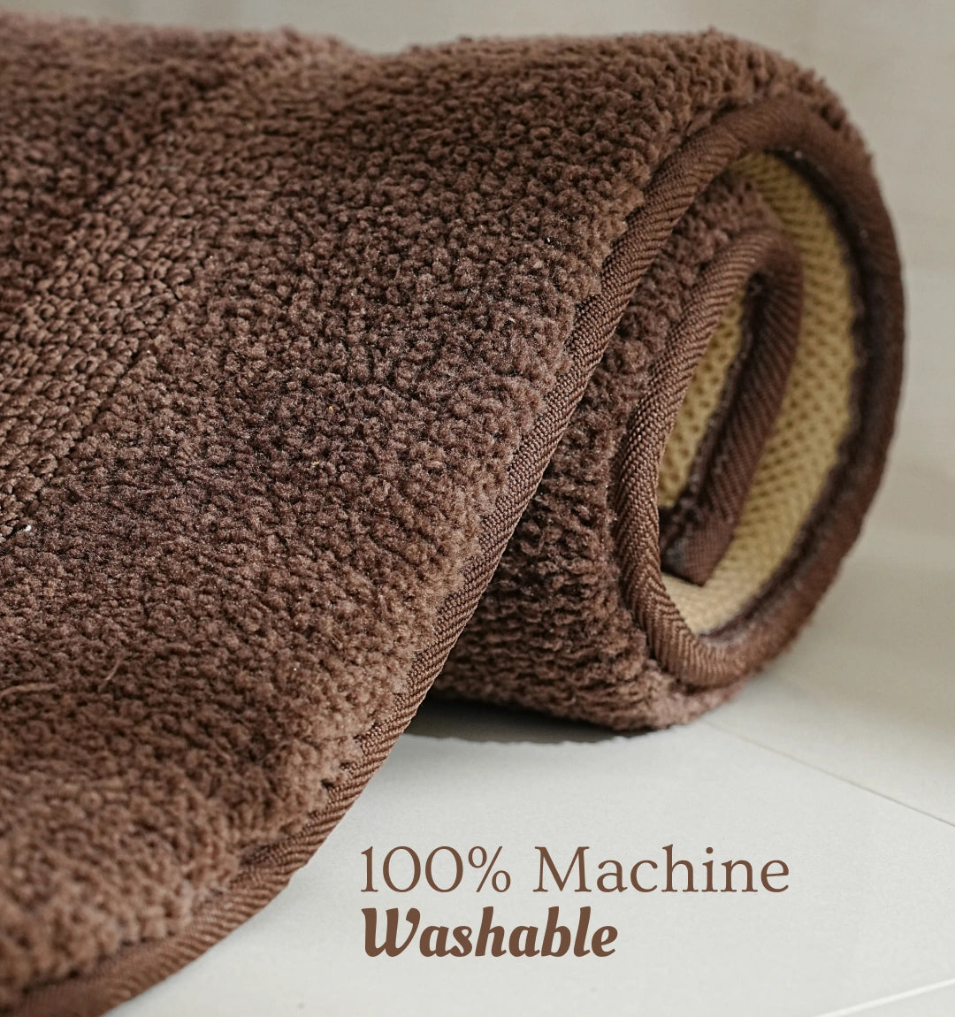 Classic Knitted Border Foam Padded Bathmat - Mocha Oak
