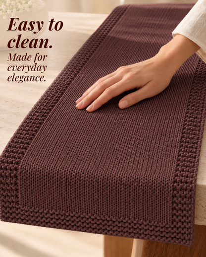 Paudha’s Exquisite Imperial Border Heavy - Knit 100% Ring-Spun Cotton Table Runner - Truffle Wine