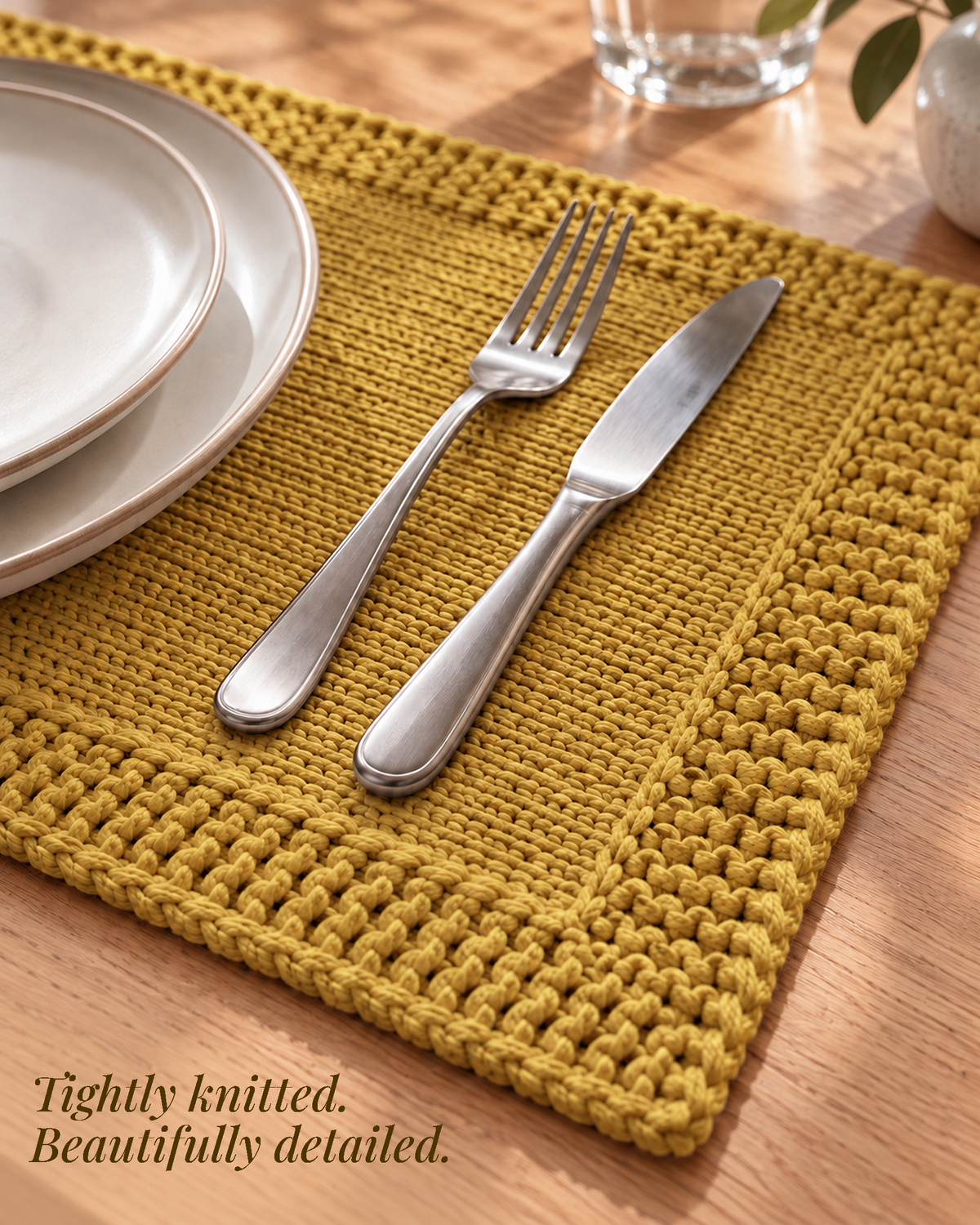 Paudha’s Exquisite Imperial Border Heavy - Knit 100% Ring-Spun Cotton Placemat - Saffron Gold
