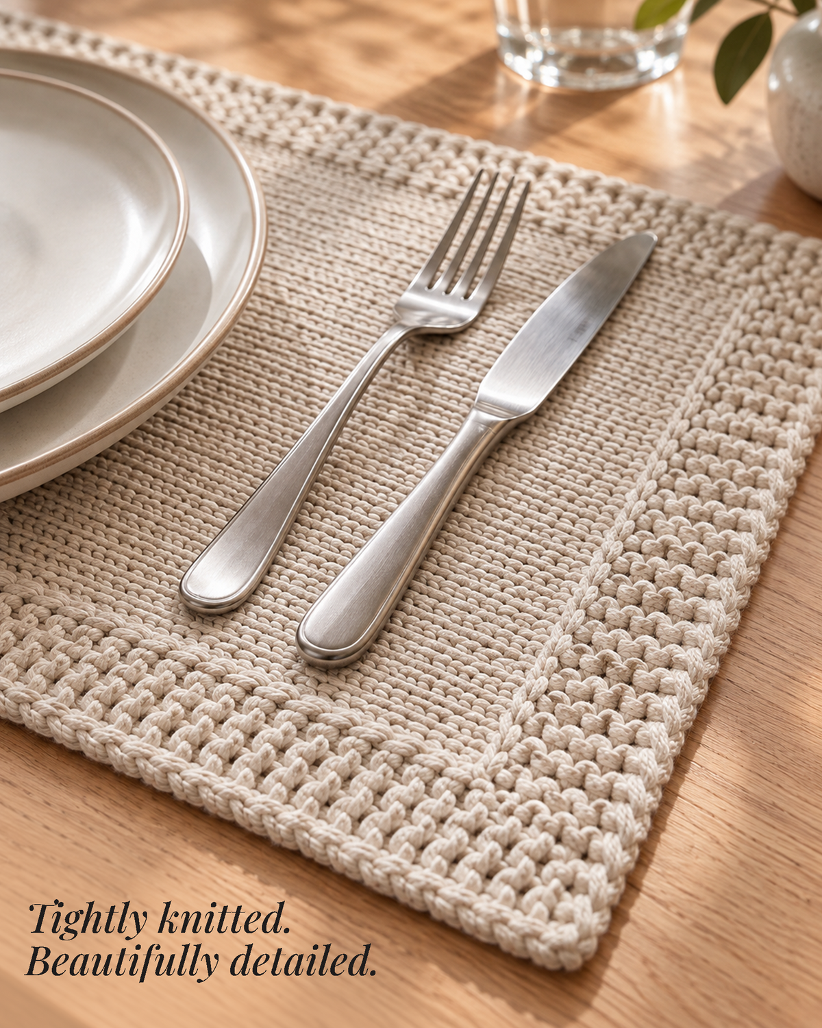 Paudha’s Exquisite Imperial Border Heavy - Knit 100% Ring-Spun Cotton Placemat - Ivory Oat