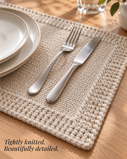 Paudha’s Exquisite Imperial Border Heavy - Knit 100% Ring-Spun Cotton Placemat - Ivory Oat