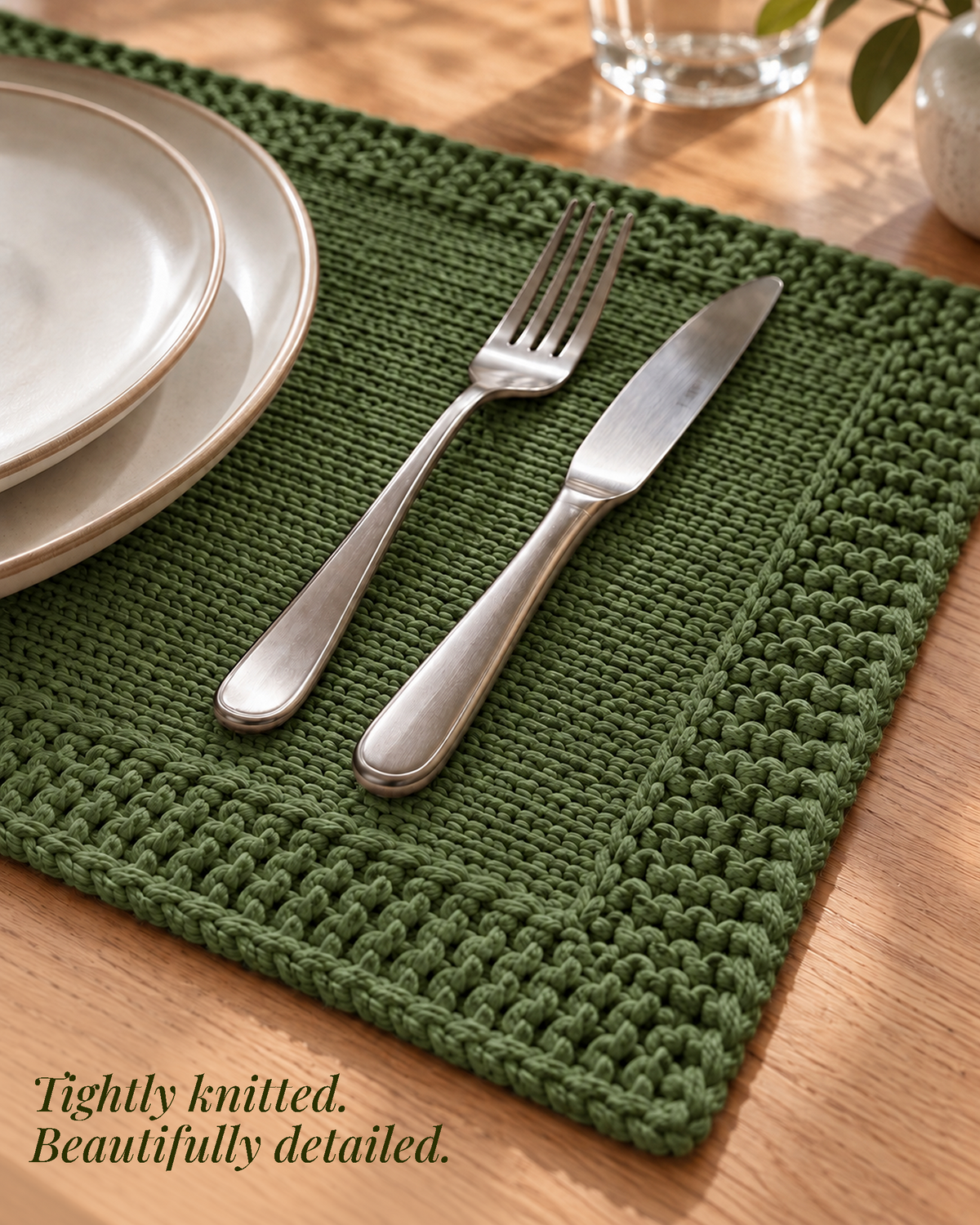 Paudha’s Exquisite Imperial Border Heavy - Knit 100% Ring-Spun Cotton Placemat - Olive Grove
