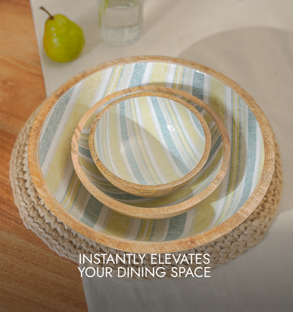 Artisan Striped Inlaid Wooden Bowl