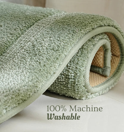 Classic Knitted Border Foam Padded Bathmat - Moss Sage