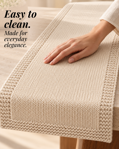 Paudha’s Exquisite Imperial Border Heavy - Knit 100% Ring-Spun Cotton Table Runner - Vanilla Stone