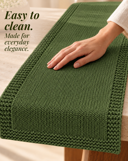 Paudha’s Exquisite Imperial Border Heavy - Knit 100% Ring-Spun Cotton Table Runner - Sage Forest