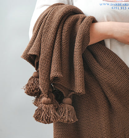 Cozy Stripe Knit Sofa Blanket - Deep Chestnut